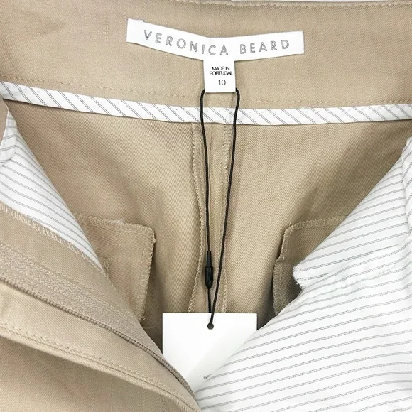 Veronica Beard Martin Cropped Linen Blend Trousers Khaki NWT Size 10 - Picture 5 of 7